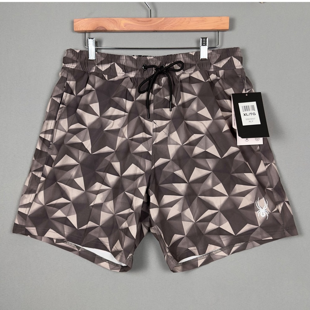 Spyder Swim Trunks Mens XL Gray Geometric Quick Dry Mesh Lined NWT
